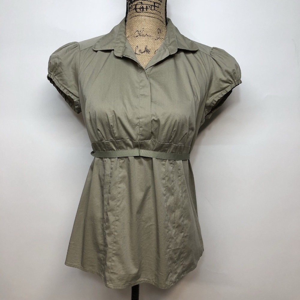 Mimi Maternity Short Sleeve Waist Tie Top Green **